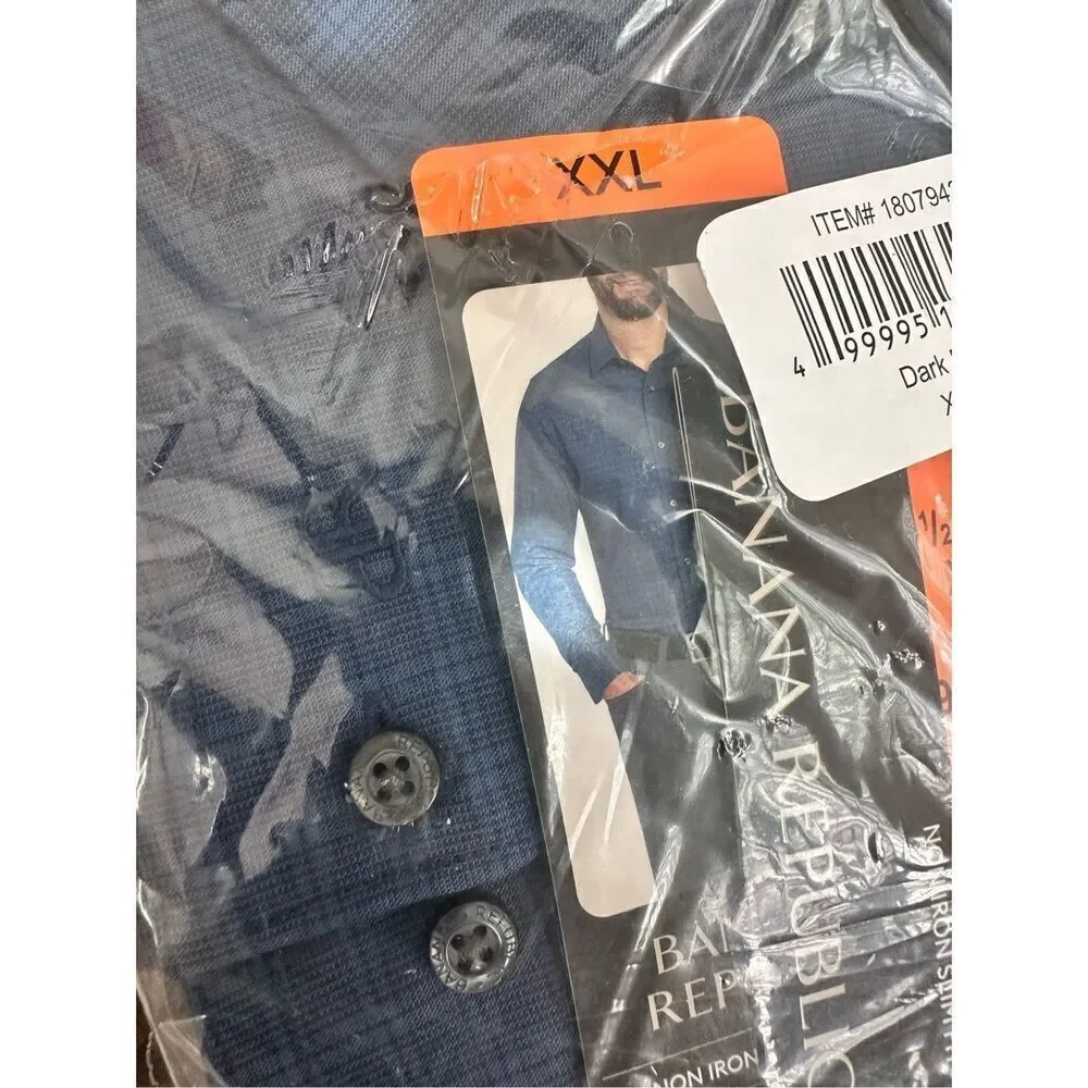 🌊 Banana Republic Blue Plaid Men’s Non Iron Slim Fit Button Down Shirt Size XXL